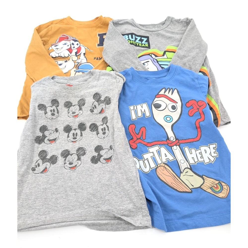 Kids Character Shirt Lot of 4 Paw Patrol Mickey Toy Story Buzz Forky Size 4T